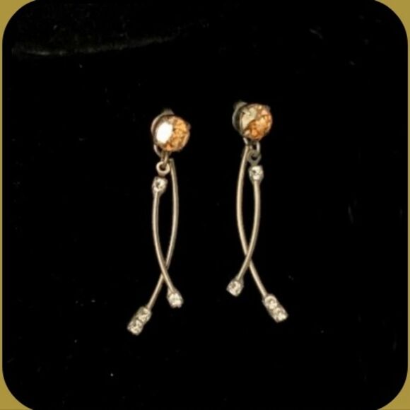 #Sabika Metallic Sunshine Fun Studs With Dangling Ear Jackets Antique Gold - Picture 2 of 4